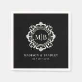  Bloemen Monogram Huwelijk Elegant Zwart Wit Servet (Voorkant)