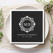  Bloemen Monogram Huwelijk Elegant Zwart Wit Servet