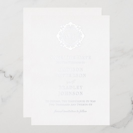  Bloemen Monogram Huwelijk Save The Date Folie Uitnodiging (Voorkant / Achterkant)