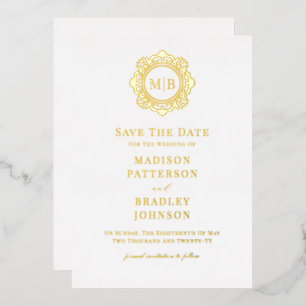 Bloemen Monogram Huwelijk Save The Date Folie Uitnodiging