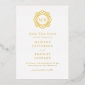 Bloemen Monogram Huwelijk Save The Date Folie Uitnodiging (Voorkant)