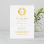 Bloemen Monogram Huwelijk Save The Date Folie Uitnodiging (Staand Voorkant)