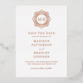 Bloemen Monogram Huwelijk Save The Date Folie Uitnodiging (Voorkant)