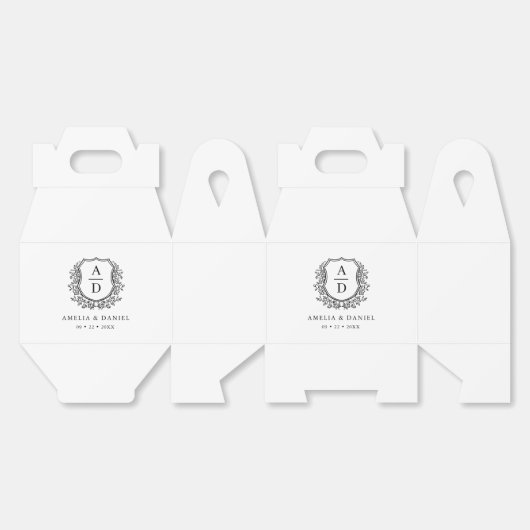 Bloemen Monogram Huwelijk White Crest Modern Bedankdoosjes (Ongevouwen)