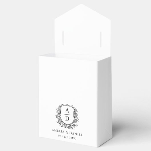 Bloemen Monogram Huwelijk White Crest Modern Bedankdoosjes (Geopend)