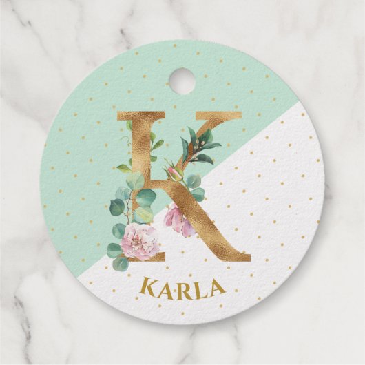 Bloemen monogram letter K is voor Karla Bedankjes Labels (Achterkant)