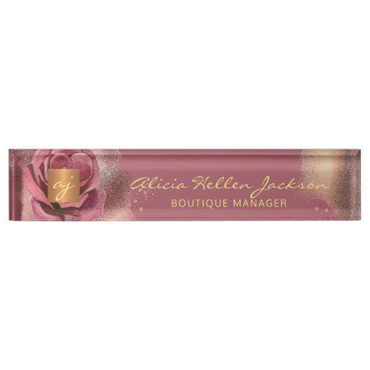 Bloemen monogram luxe  glam bordeaux naambordje (Voorkant)