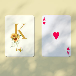 Bloemen monogram naam initiaal gepersonaliseerd pokerkaarten