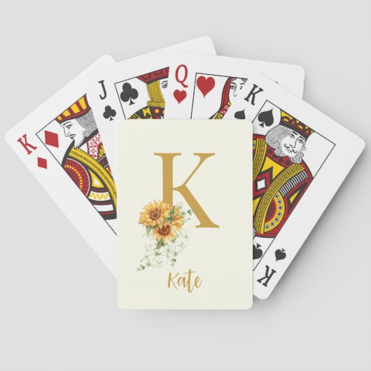 Bloemen monogram naam initiaal gepersonaliseerd pokerkaarten (Achterkant)