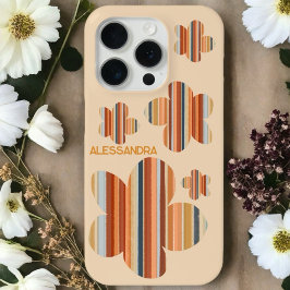 Bloemen monogram retro kleuren strepen 70s schatti iPhone 15 pro case