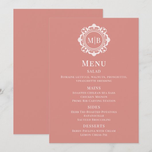  Bloemen Monogram Roos Gold Wedding Menu (Voorkant / Achterkant)
