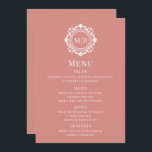 Bloemen Monogram Roos Gold Wedding Menu<br><div class="desc">Bloemmonogram bruiloft Roos Gold Custom Menu Kaarten beschikt over uw gepersonaliseerde monogram initialen in elegante script typografie omgeven door een sierlijke floral lijst. De perfecte menu's voor bruiloften,  verlovingen,  jubilea,  verjaardagen,  cocktailparty's,  feesten,  kerstvieringen,  zakelijke en zakelijke creaties. Creëer door Evco Studio www.zazzle.com/store/evcostudio</div>
