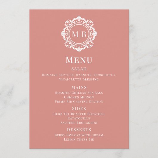  Bloemen Monogram Roos Gold Wedding Menu (Voorkant)