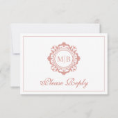  Bloemen Monogram Roos Gold Wedding RSVP Kaartje (Voorkant)