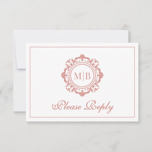  Bloemen Monogram Roos Gold Wedding RSVP Kaartje (Voorkant)