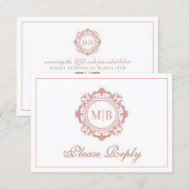  Bloemen Monogram Roos Gold Wedding RSVP Kaartje