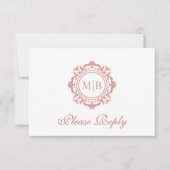  Bloemen Monogram Roos Gold Wedding RSVP Kaartje (Voorkant)