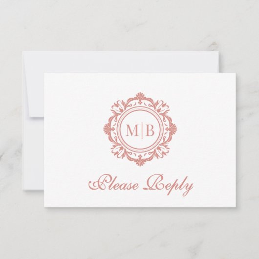 Bloemen Monogram Roos Gold Wedding RSVP Kaartje (Voorkant)