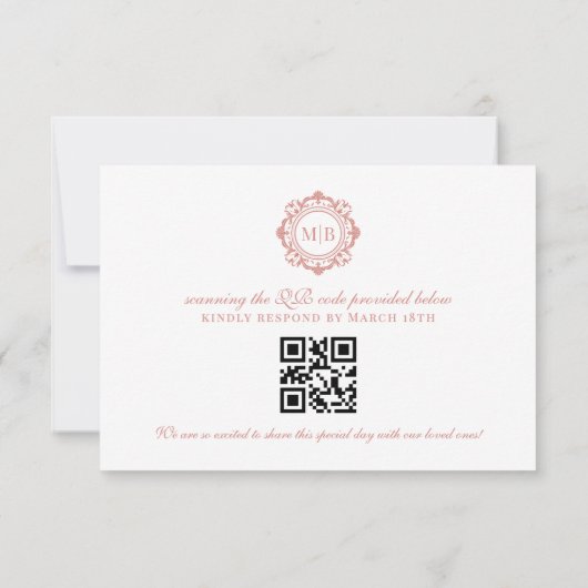  Bloemen Monogram Roos Gold Wedding RSVP Kaartje (Achterkant)