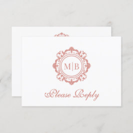  Bloemen Monogram Roos Gold Wedding RSVP Kaartje