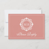  Bloemen Monogram Roos Gold Wedding RSVP Kaartje (Voorkant)