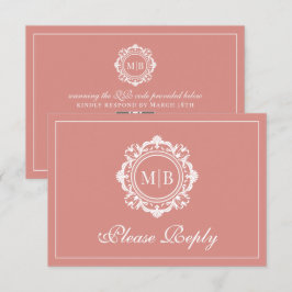  Bloemen Monogram Roos Gold Wedding RSVP Kaartje