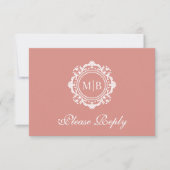  Bloemen Monogram Roos Gold Wedding RSVP Kaartje (Voorkant)