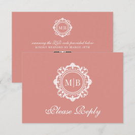  Bloemen Monogram Roos Gold Wedding RSVP Kaartje