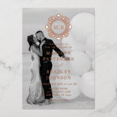  Bloemen Monogram Trouwfoto Elegant Folie Uitnodiging (Voorkant)