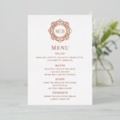Bloemen Monogram Trouwmenu Folie Uitnodiging (Staand Voorkant)