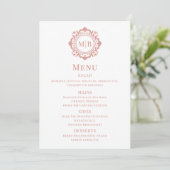  Bloemen Monogram Trouwmenu Roos Goud Menu (Staand voorkant)