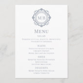  Bloemen Monogram Trouwmenu Zilver Menu (Voorkant)