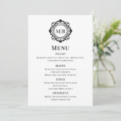  Bloemen Monogram Trouwmenu Zwart Wit Menu (Staand voorkant)