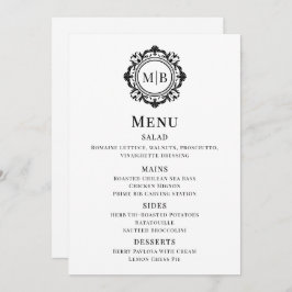  Bloemen Monogram Trouwmenu Zwart Wit Menu