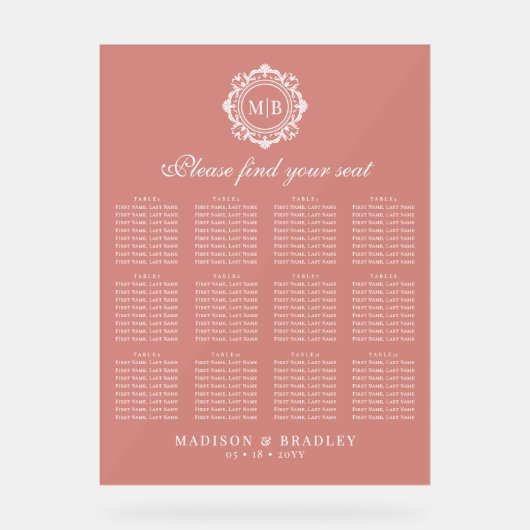 Bloemen Monogram Trouwstoel Grafiek Acryl Bord (Voorkant)