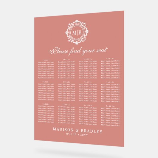 Bloemen Monogram Trouwstoel Grafiek Acryl Bord (Hoek)