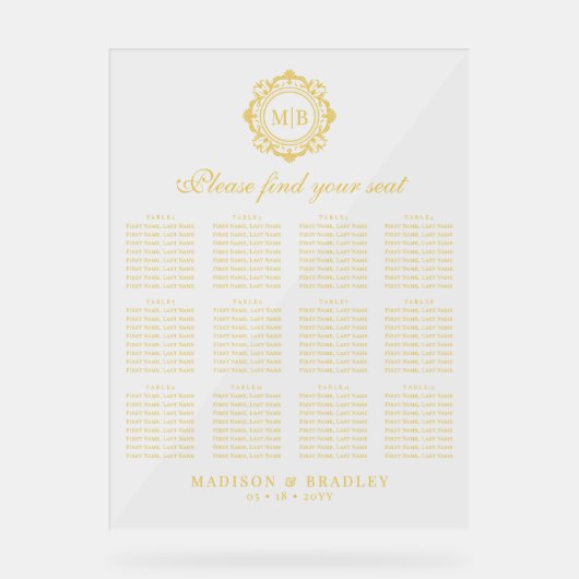 Bloemen Monogram Trouwstoel Grafiek Acryl Bord (Voorkant)