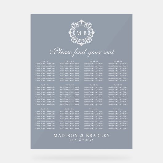  Bloemen Monogram Trouwstoel Grafiek Acryl Bord (Voorkant)