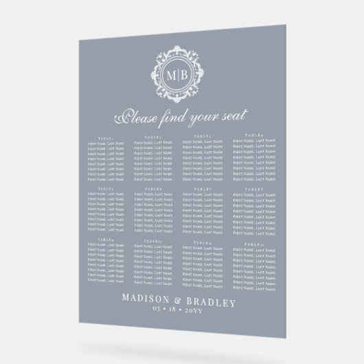  Bloemen Monogram Trouwstoel Grafiek Acryl Bord (Hoek)