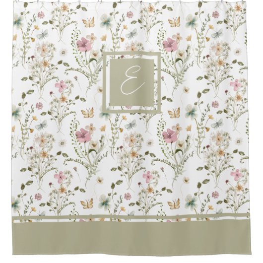 Bloemen Monogram Wildflower Douche Gordijn (Voorkant)