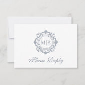 Bloemen Monogram Zilveren Huwelijk RSVP Kaartje (Voorkant)