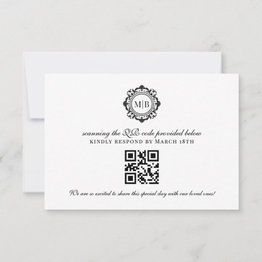  Bloemen Monogram Zwart Wit Huwelijk RSVP Kaartje (Achterkant)