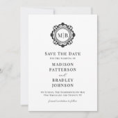 Bloemen Monogram Zwart Wit Huwelijk Save The Date (Voorkant)