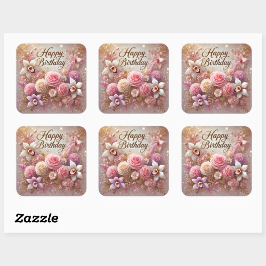 Bloemen mooie verjaardag sticker (Vel)