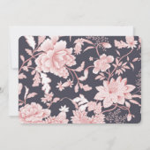 Bloemen motief in roze en grijs 2 bruiloft kaart (Achterkant)