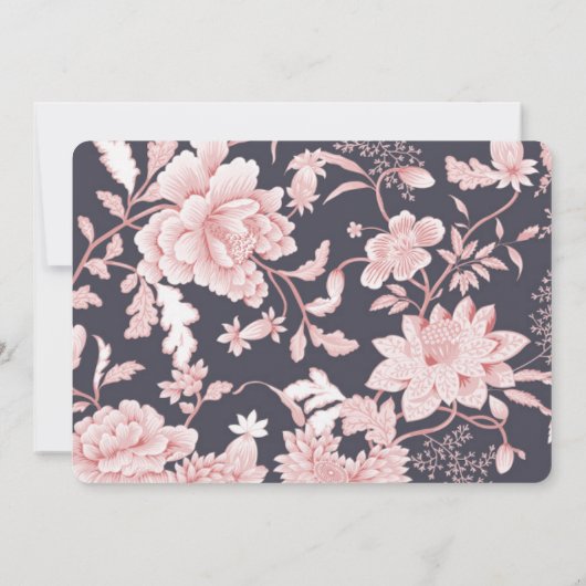 Bloemen motief in roze en grijs 2 bruiloft kaart (Achterkant)