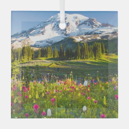 Bloemen | Mt. Rainier Wildbloemen Glas Ornament (Voorkant)