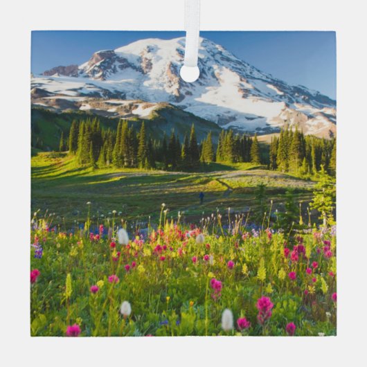Bloemen | Mt. Rainier Wildbloemen Glas Ornament (Achterkant)
