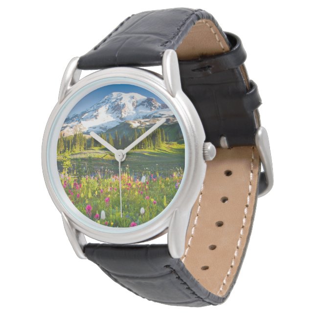 Bloemen | Mt. Rainier Wildbloemen Horloge (Gekanteld)