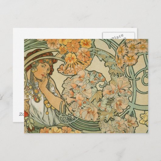 Bloemen, Mucha Briefkaart (Voorkant / Achterkant)